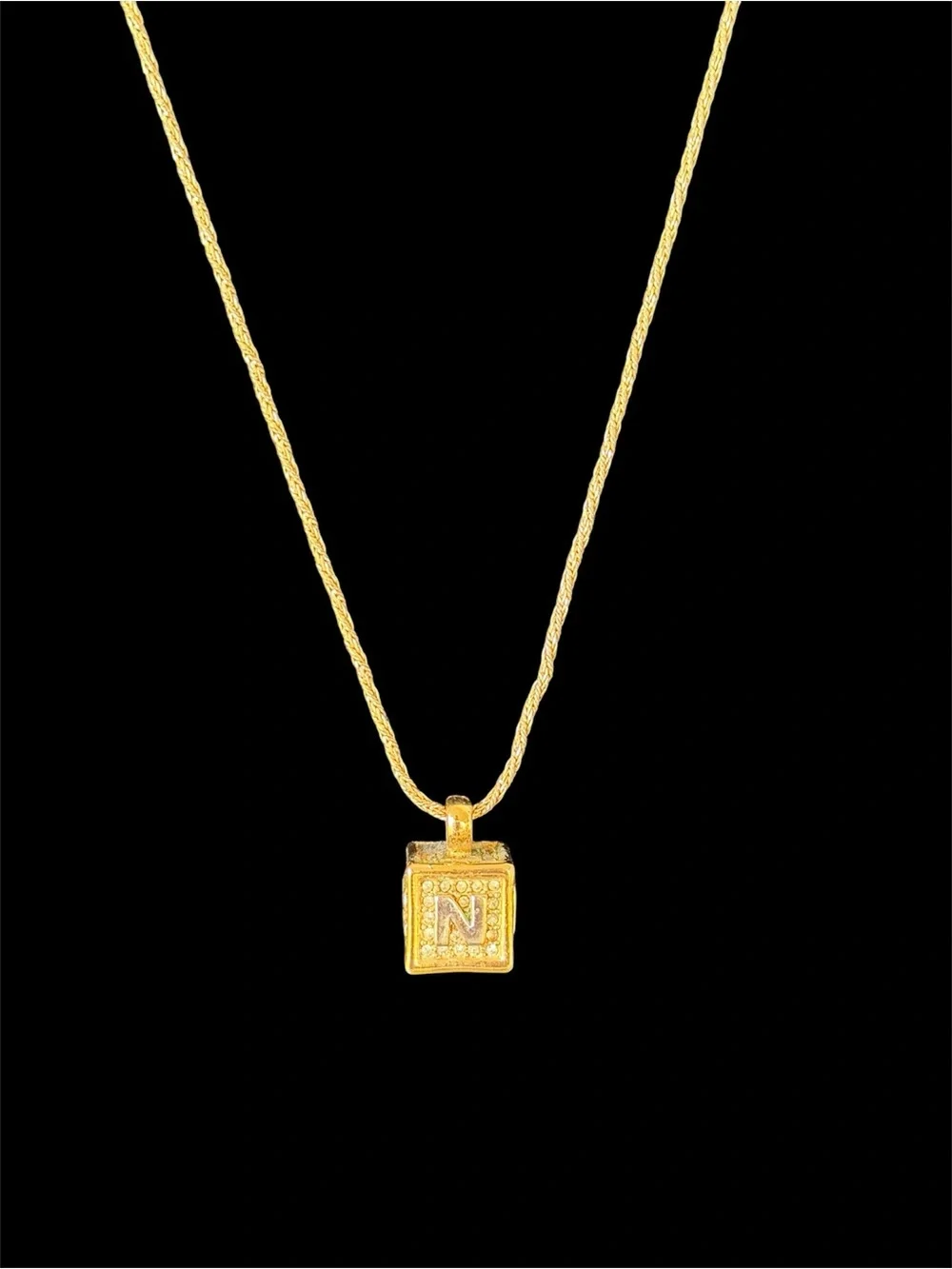 Nina Ricci Gold Plated CZ CUBE Pendant w/ NR logo
